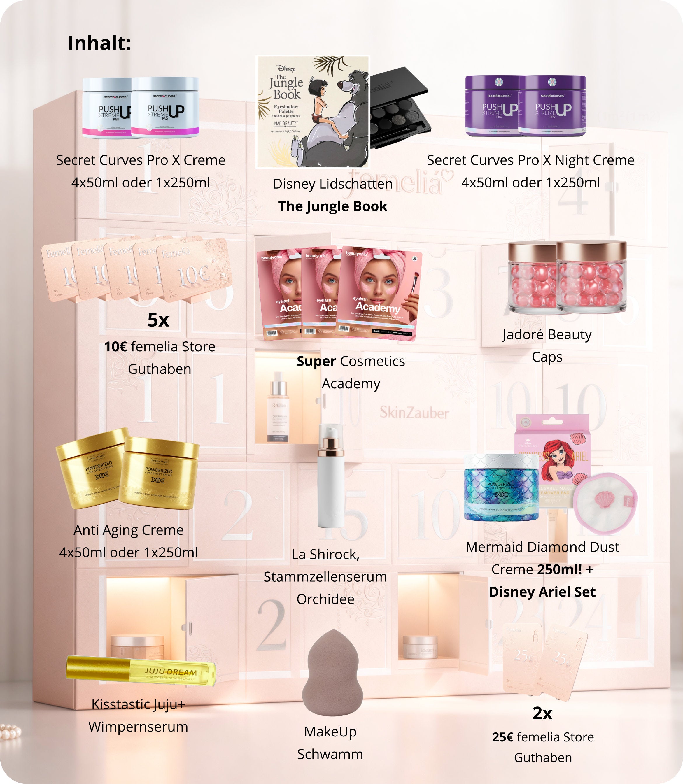 (Ausverkauft) Limitierte femeliá one Superior Beauty Adventskalender Box im Wert von über 700€. Über 3.2 Kilogram schwer